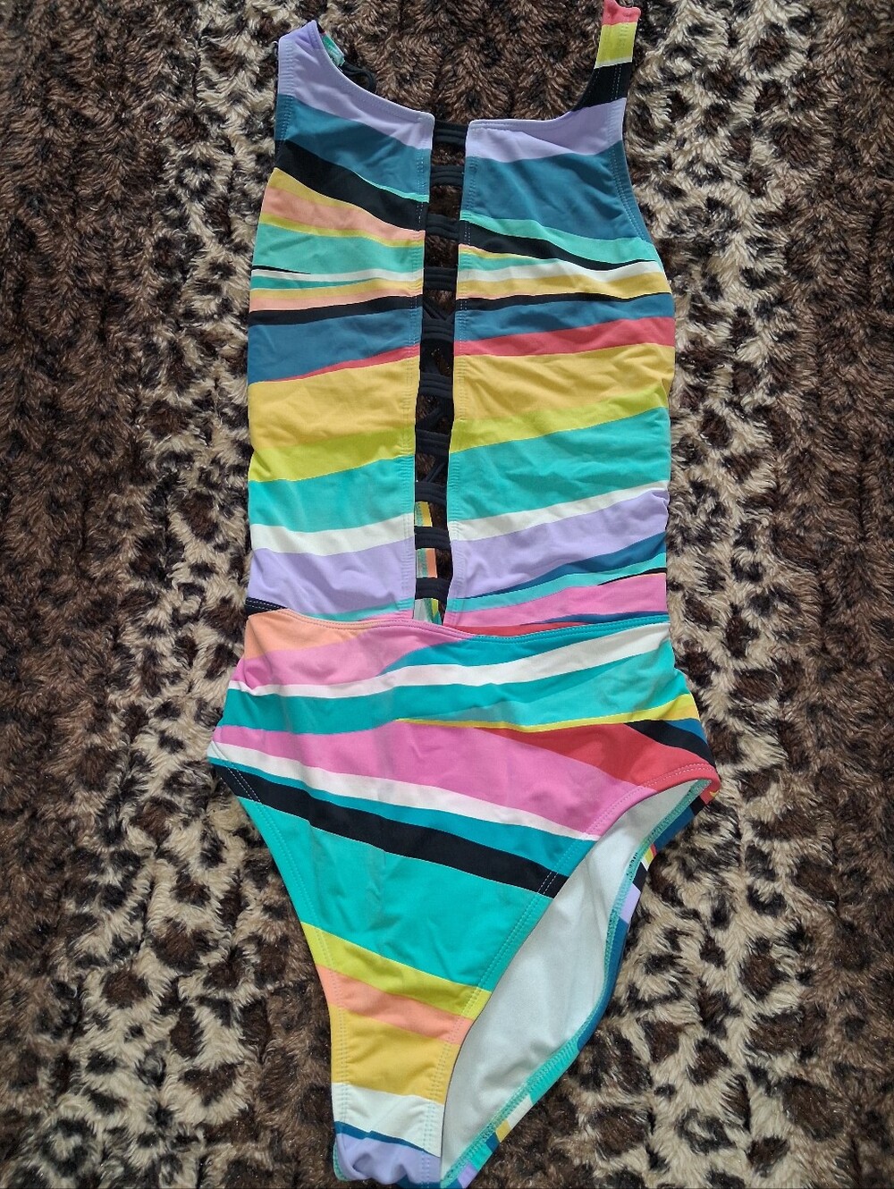 Multicolor Stripe One-Piece Swimsuit with Front Cutout